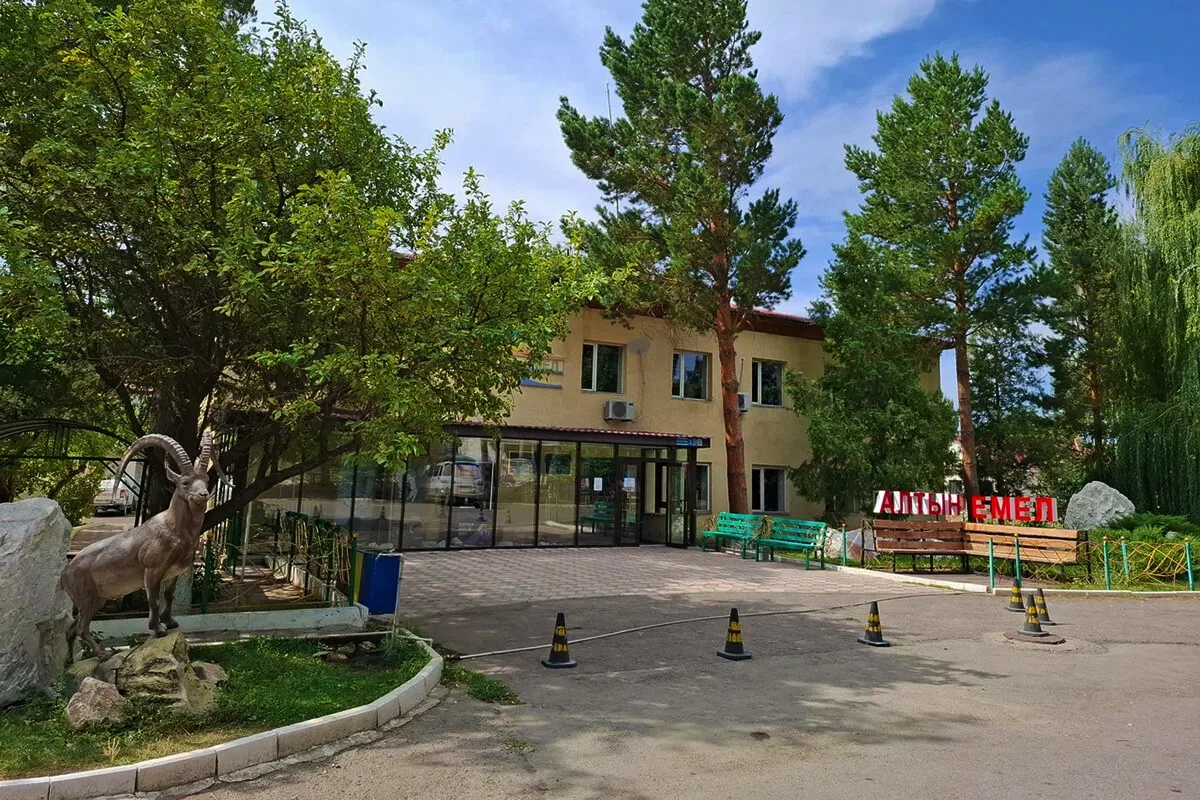 Administrative office building used for Altyn-Emel visitor orientation and park registration.
