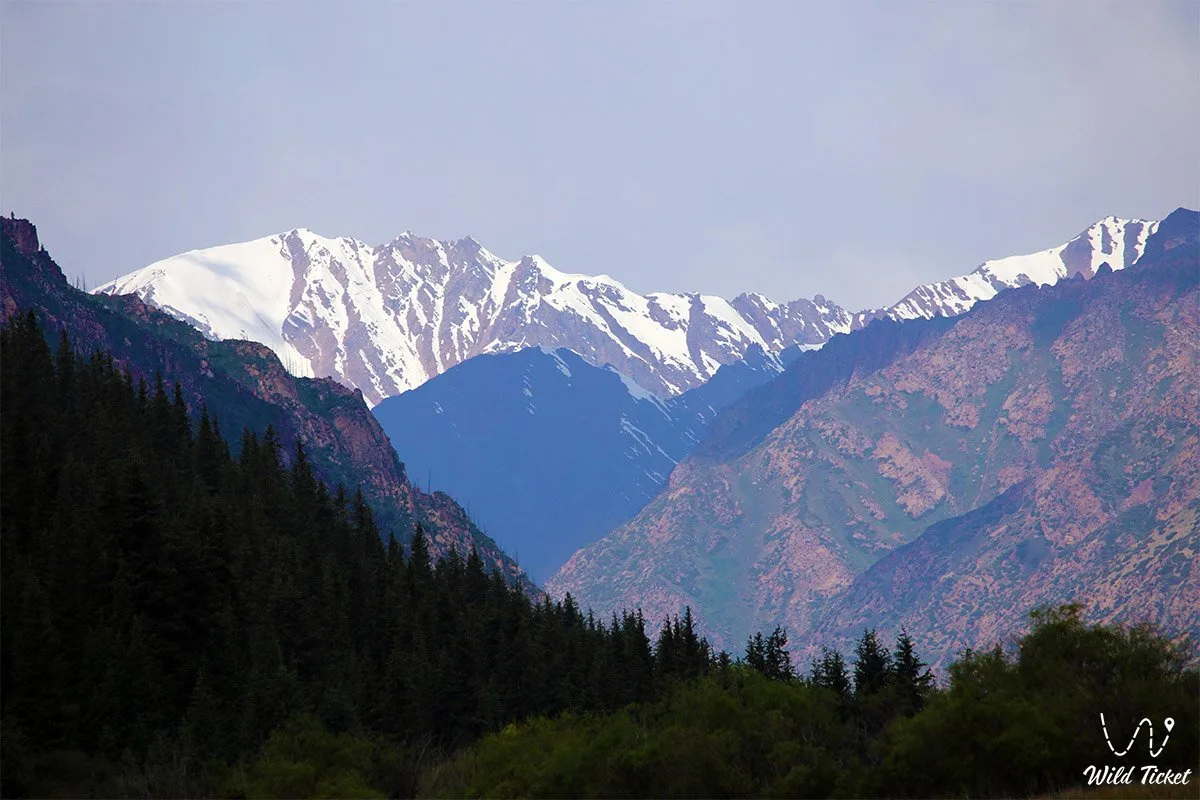 Stony river channel in Kurmenty gorge, with clear water running through the lower valley.