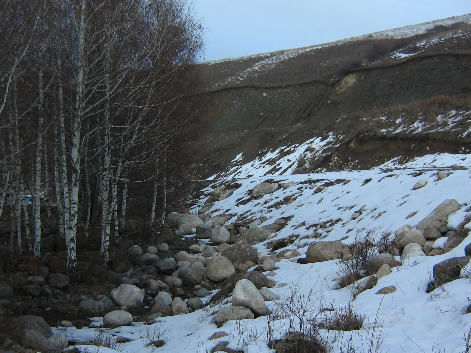 Context near Return Uzynagach Loop: Roadside view into Kaskelen gorge, with dry foothill slopes rising above the approach south of town.